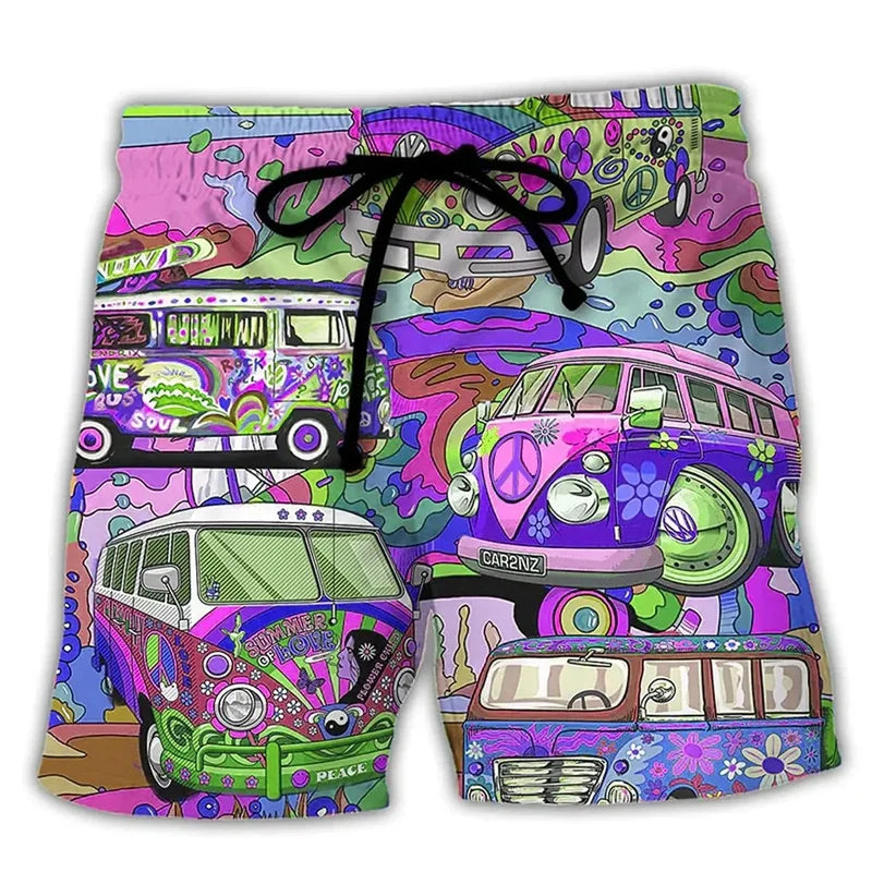 NOUVEAU RICHE Sommer Badeshorts Herren Mit Kordelzug Und Cartoon-Prints Lila