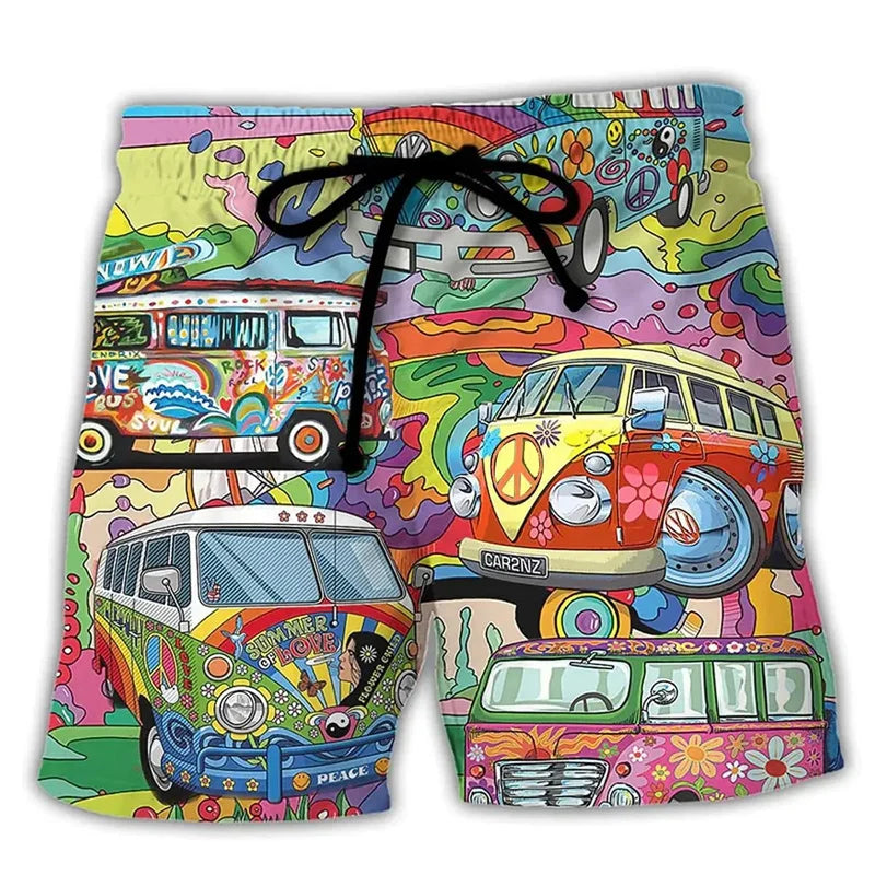 NOUVEAU RICHE Sommer Badeshorts Herren Mit Kordelzug Und Cartoon-Prints Mehrfarbig