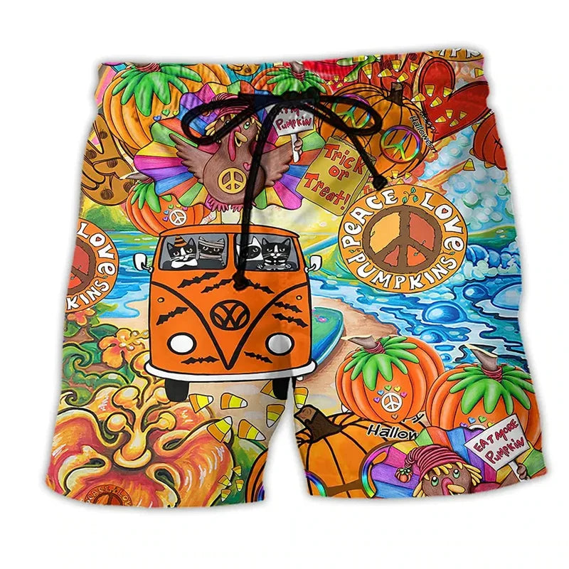 NOUVEAU RICHE Sommer Badeshorts Herren Mit Kordelzug Und Cartoon-Prints Orange