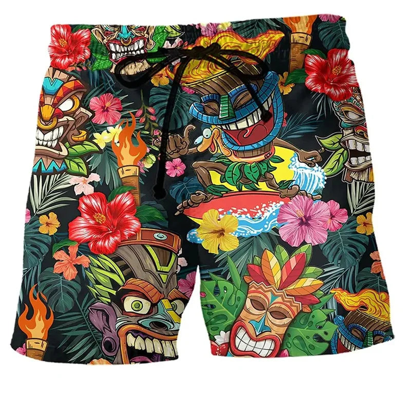 NOUVEAU RICHE Sommer Badeshorts Herren Mit Kordelzug Und Cartoon-Prints Rot