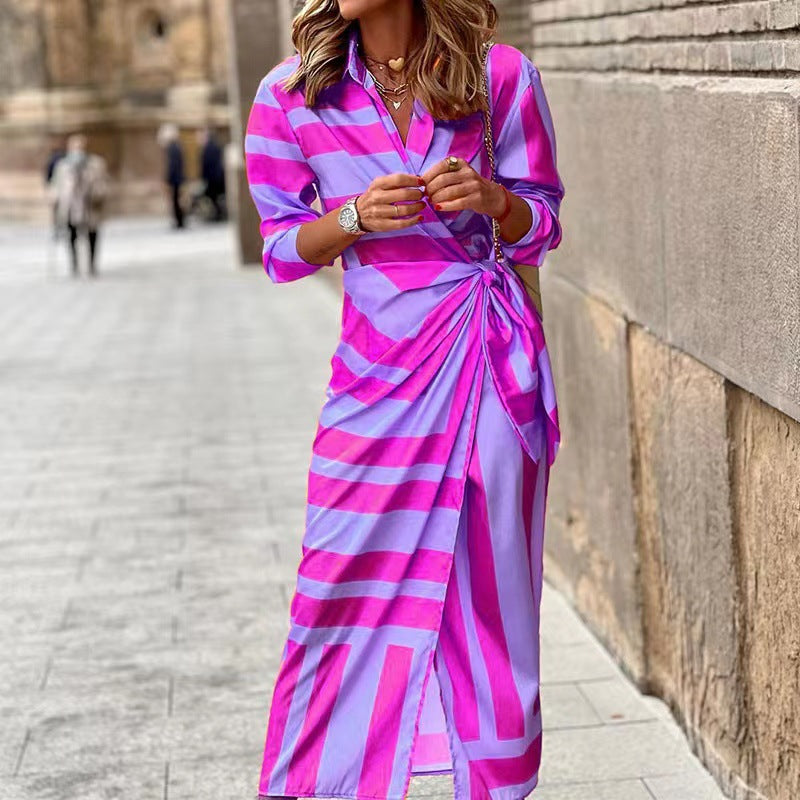 NOUVEAU RICHE Sommerliches Wickelkleid Mit Kragen Aus Leichtem Stoff Lila
