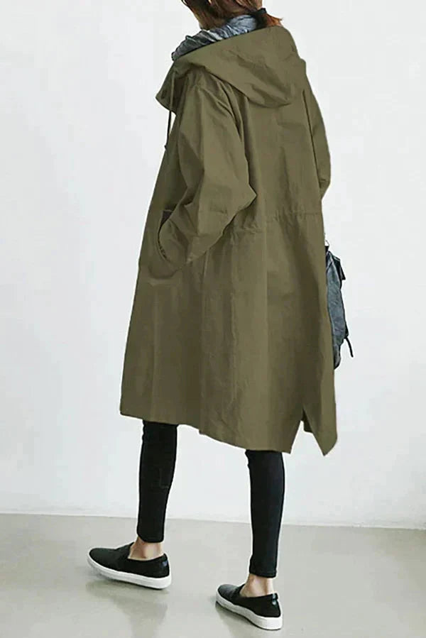 NOUVEAU RICHE Wasserabweisender Damen Regenmantel Mit Verstellbare Kapuze Armeegrün 5XL