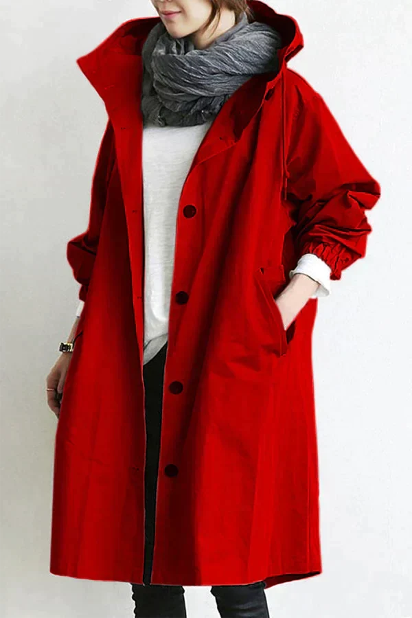 NOUVEAU RICHE Wasserabweisender Damen Regenmantel Mit Verstellbare Kapuze Rot