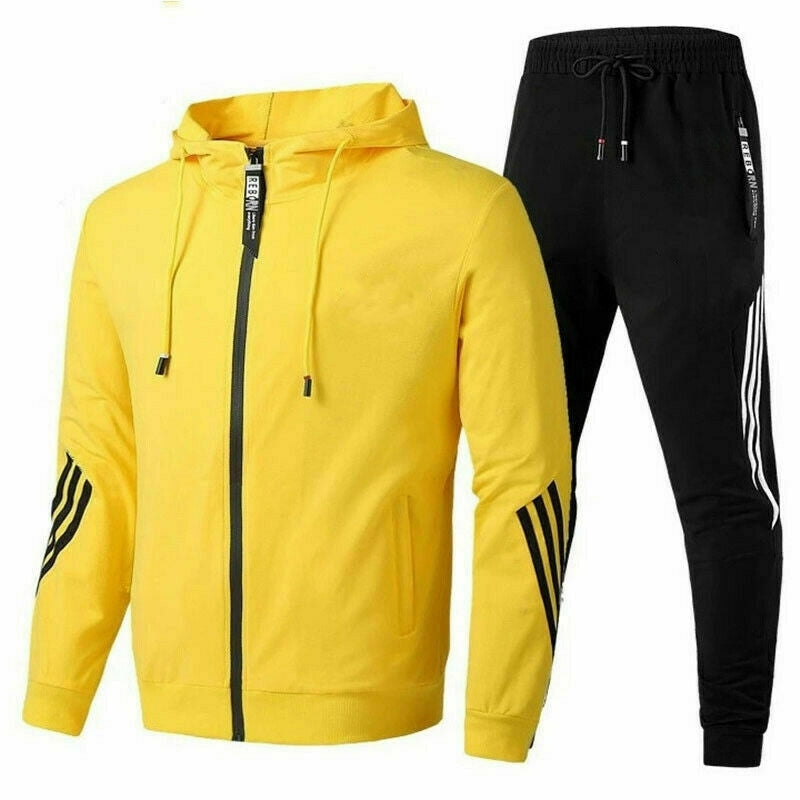 NOUVEAU RICHE Zweiteiliger Herren Trainingsanzug Lockerer Sitz Warm Bequem Gelb
