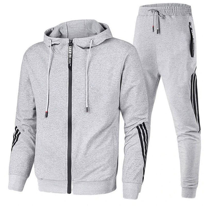 NOUVEAU RICHE Zweiteiliger Herren Trainingsanzug Lockerer Sitz Warm Bequem Grau