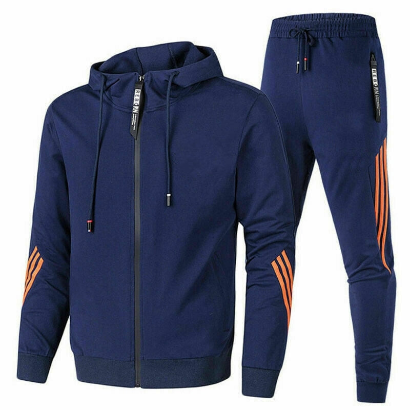 NOUVEAU RICHE Zweiteiliger Herren Trainingsanzug Lockerer Sitz Warm Bequem Marineblau