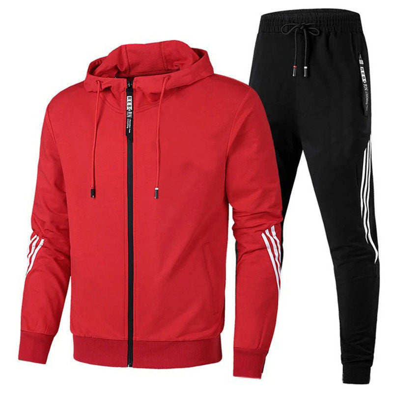 NOUVEAU RICHE Zweiteiliger Herren Trainingsanzug Lockerer Sitz Warm Bequem Rot