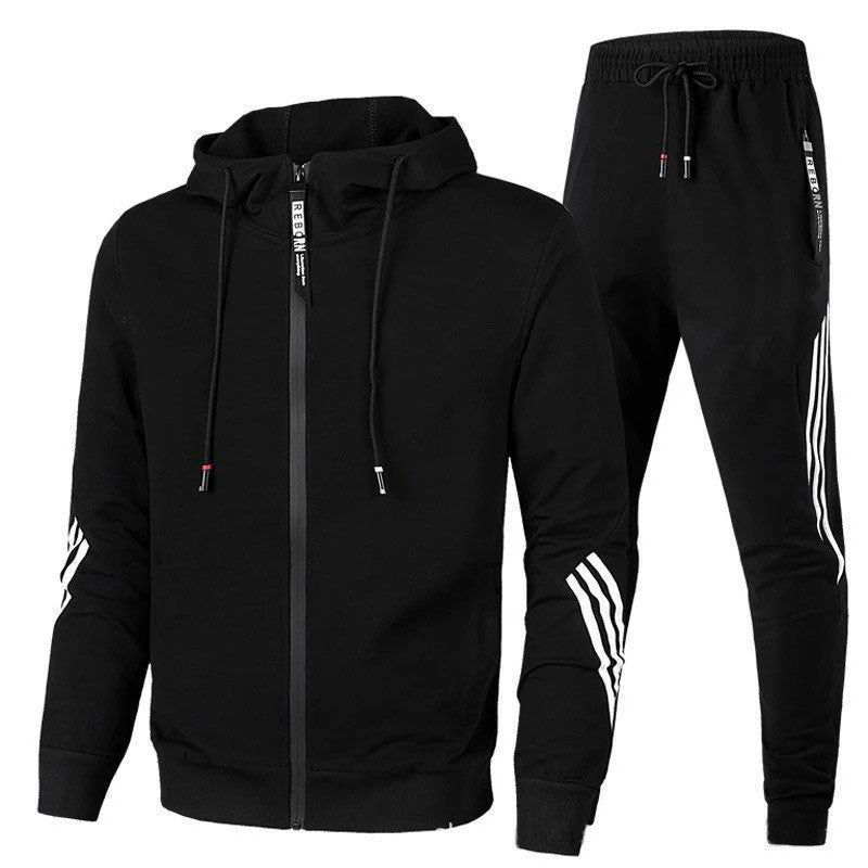 NOUVEAU RICHE Zweiteiliger Herren Trainingsanzug Lockerer Sitz Warm Bequem Schwarz