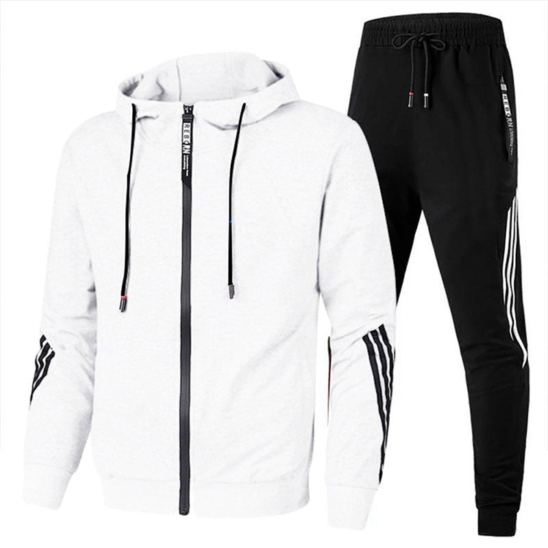 NOUVEAU RICHE Zweiteiliger Herren Trainingsanzug Lockerer Sitz Warm Bequem Weiß