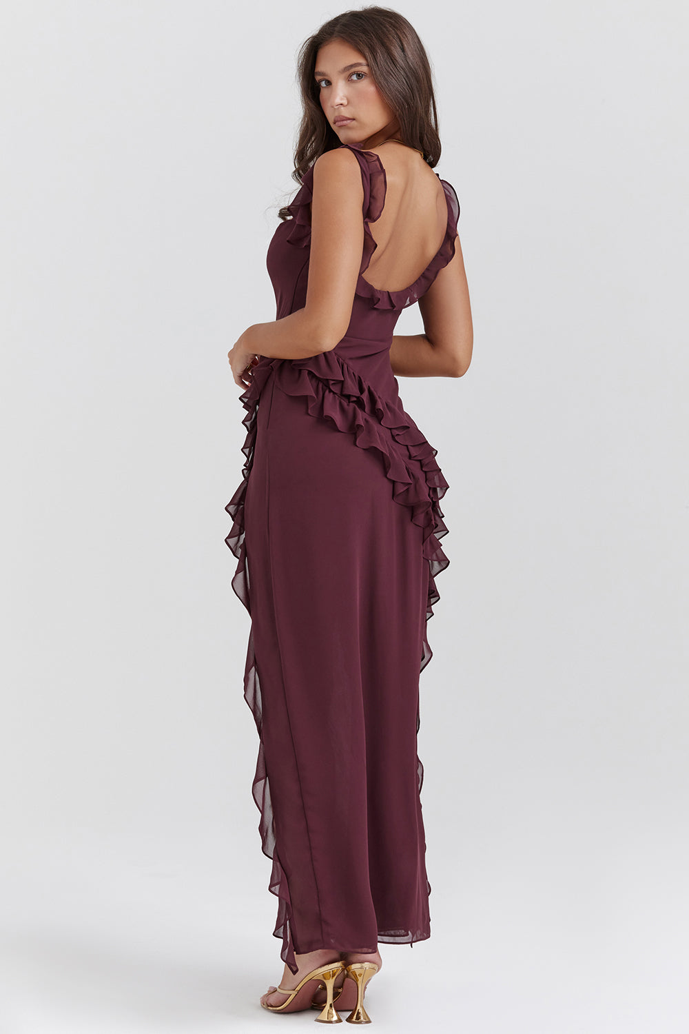 NOUVEAU RICHE Nachtzauber Rüschen Maxi Kleid Mit Fließende Silhouette