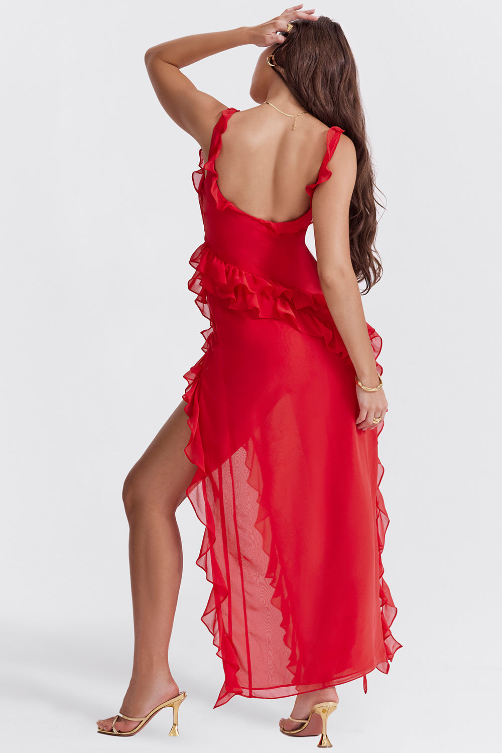 NOUVEAU RICHE Nachtzauber Rüschen Maxi Kleid Mit Fließende Silhouette