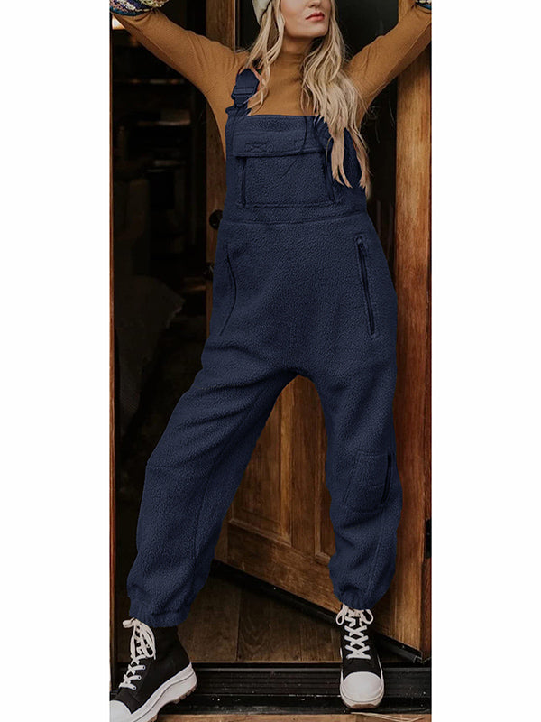 NOUVEAU RICHE Damen Fleece Thermo Overall mit Reißverschlusstaschen Marineblau