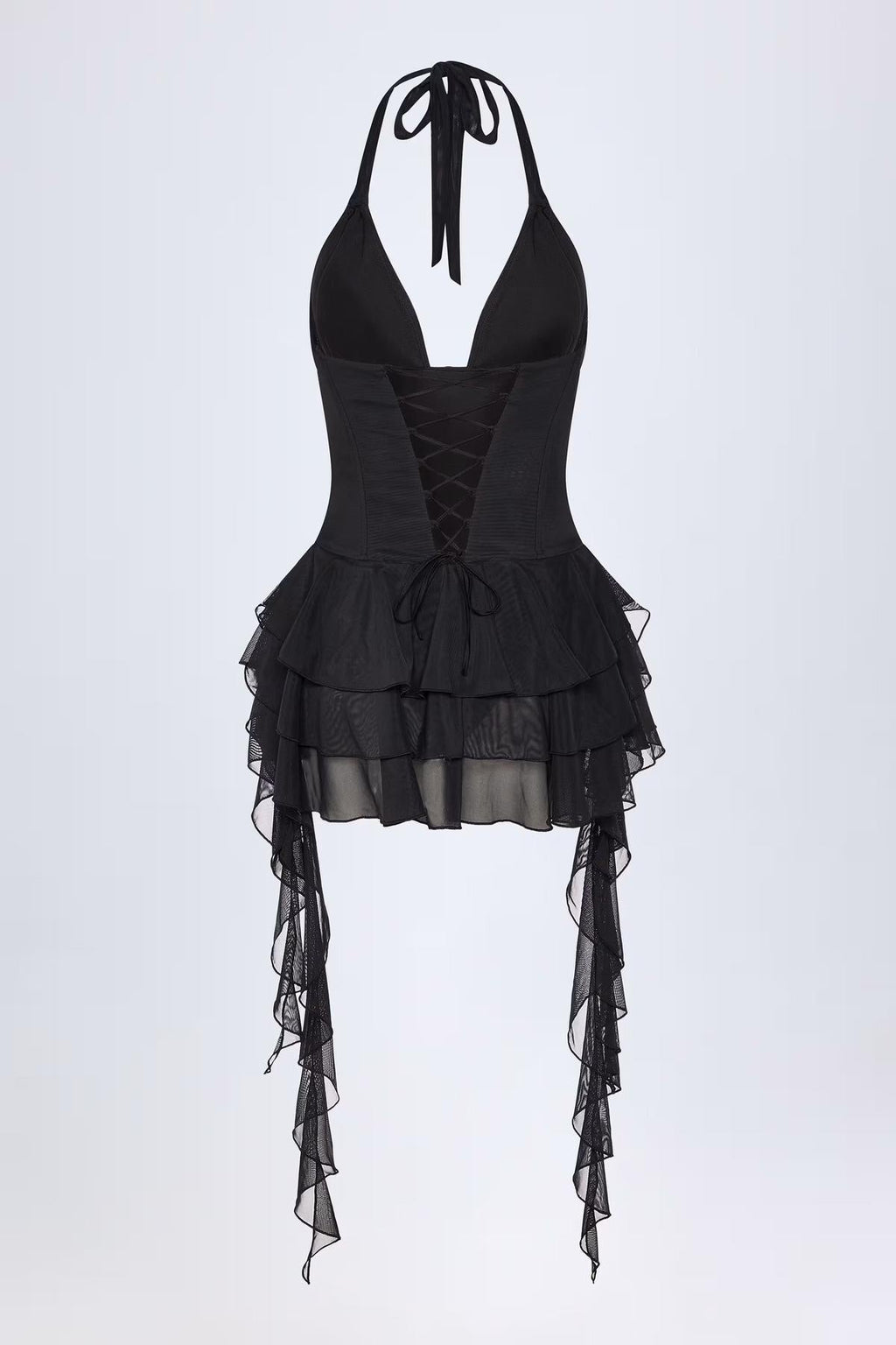 NOUVEAU RICHE Körperbetonter Netz-Bodysuit Mit Rüschen Und Neckholder