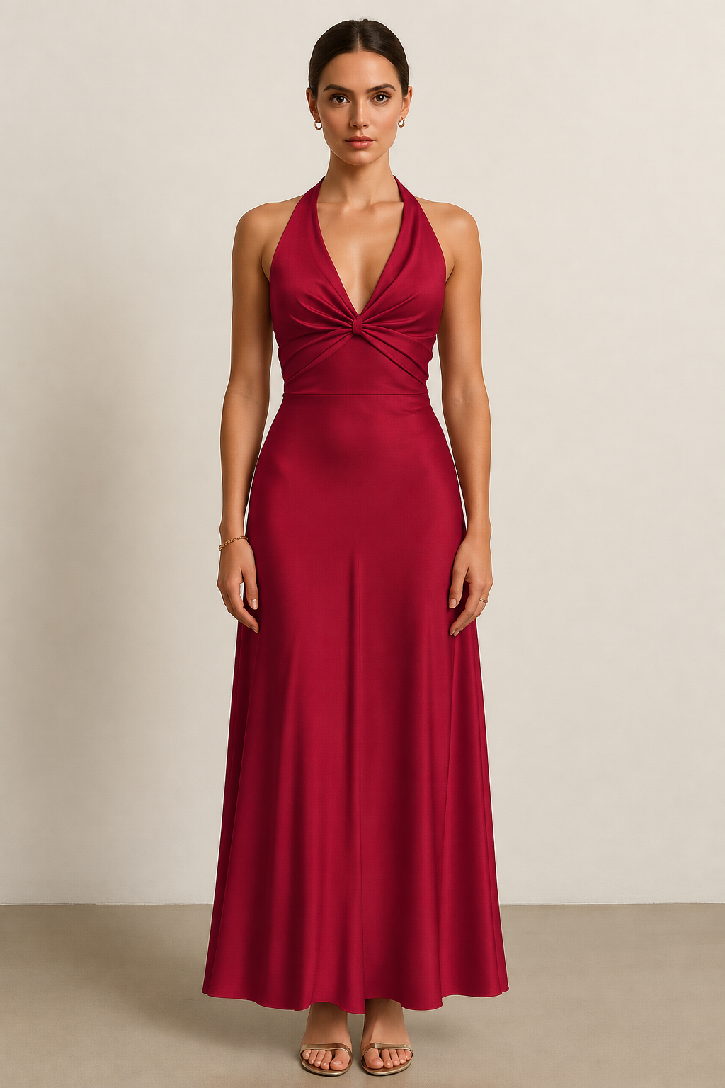 NOUVEAU RICHE Ärmelloses Satin-Neckholder-Maxikleid Bodenlang Tailliert Rot