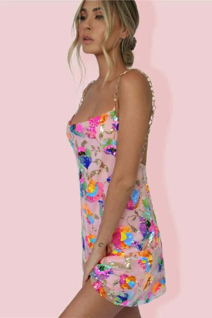 NOUVEAU RICHE Neon Flora Kleid Strahlendes Mini Mit Rückenausschnitt