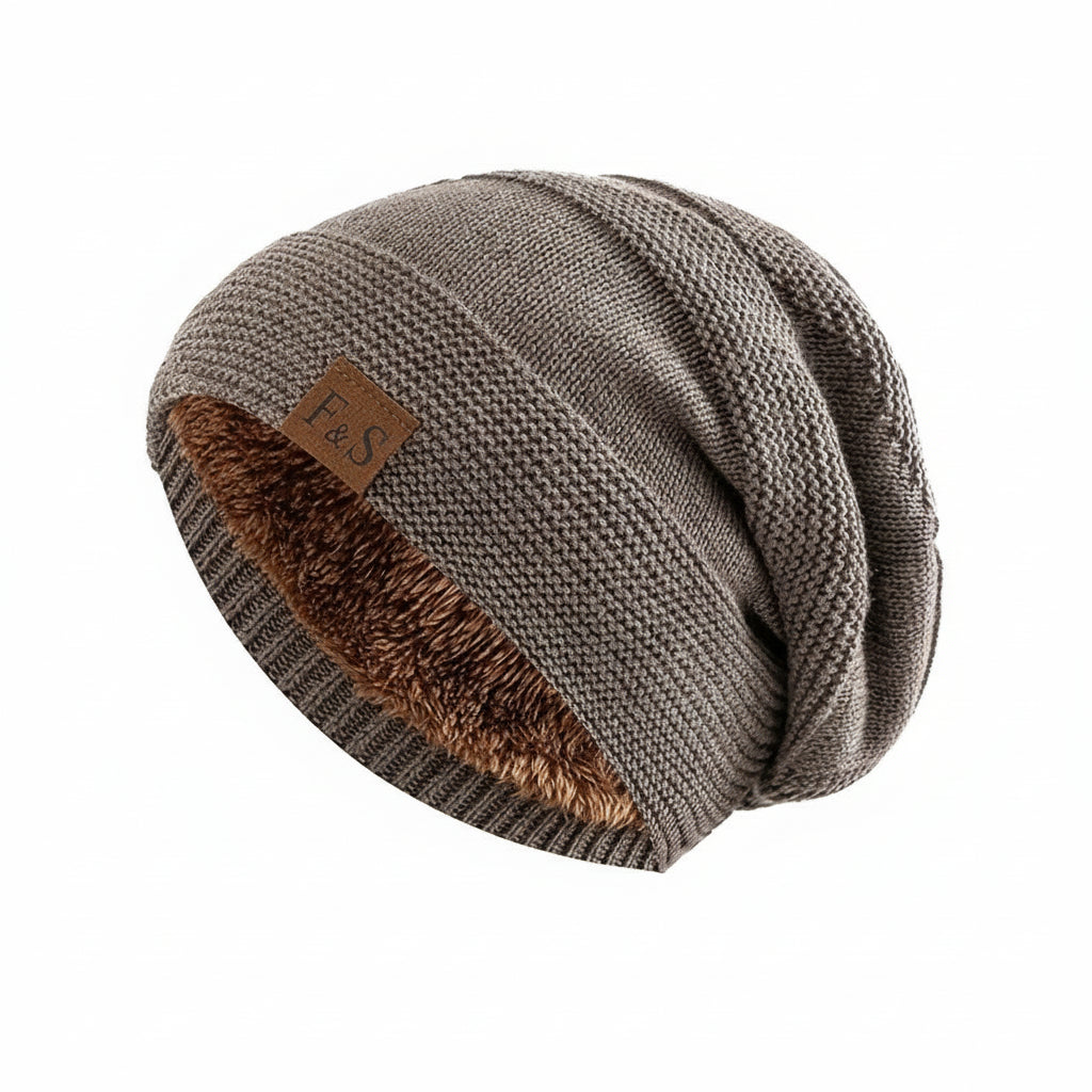 Neue Unisex-Wintermützen im Slouchy-Stil mit Fellfutter, warme Beanies für Damen und Herren, lässige Strickmützen mit Label-Dekor 0