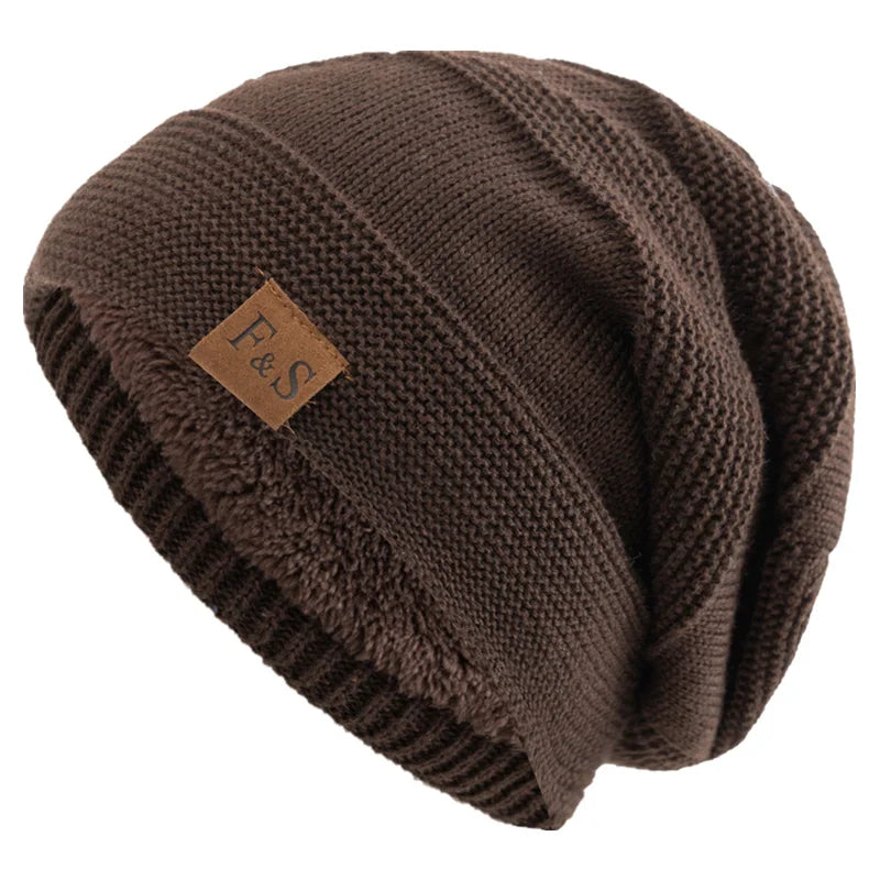 Neue Unisex-Wintermützen im Slouchy-Stil mit Fellfutter, warme Beanies für Damen und Herren, lässige Strickmützen mit Label-Dekor 13