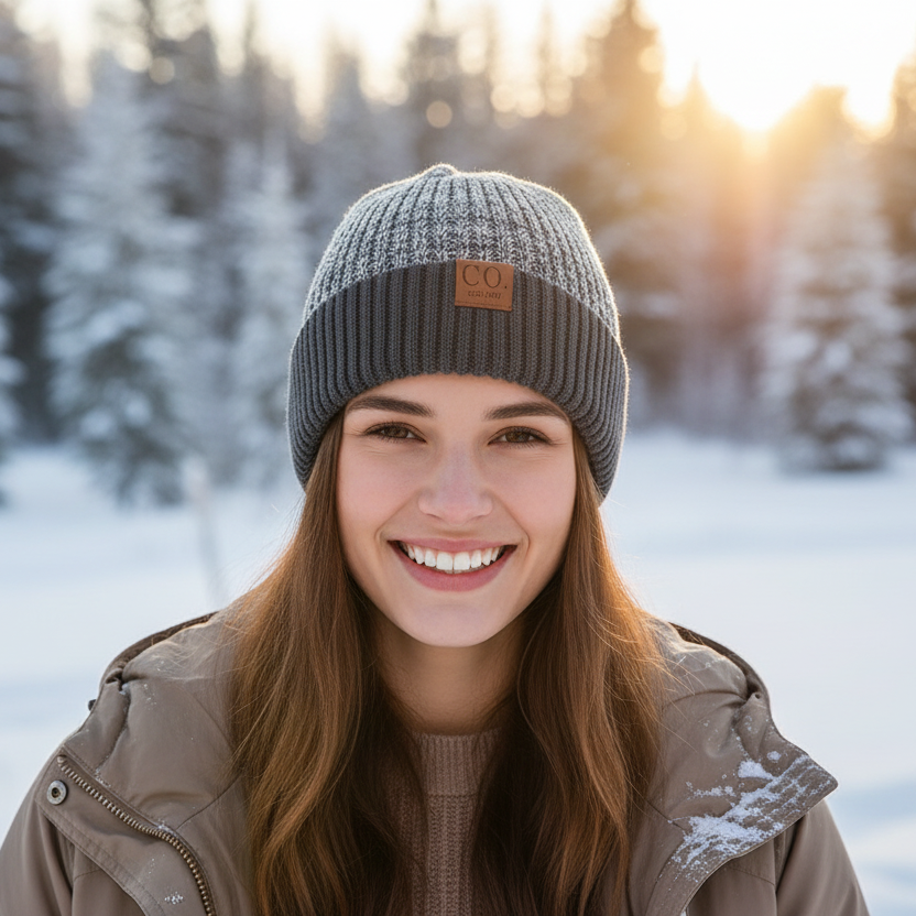 Unisex Warme Beanie-Mütze mit Fellfutter in Zwei Farben