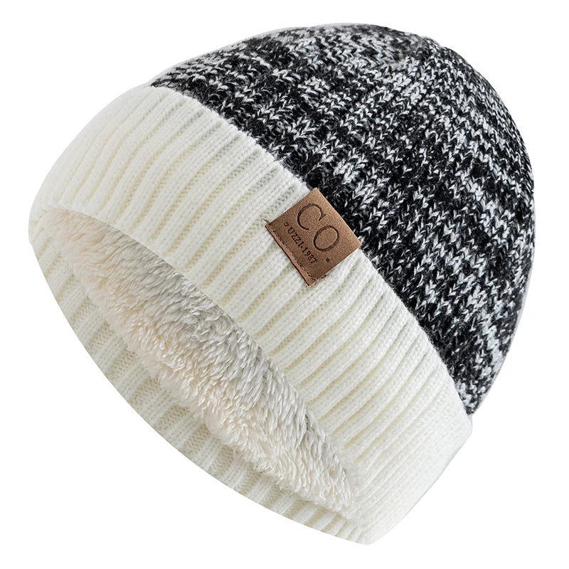 Neue Unisex-Wintermützen in zwei Farben mit Fellfutter, modische, warme Beanie-Mütze für Damen und Herren, lässige Winterstrickmützen 1