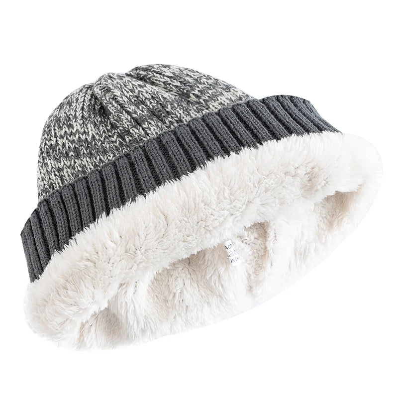 Neue Unisex-Wintermützen in zwei Farben mit Fellfutter, modische, warme Beanie-Mütze für Damen und Herren, lässige Winterstrickmützen 3