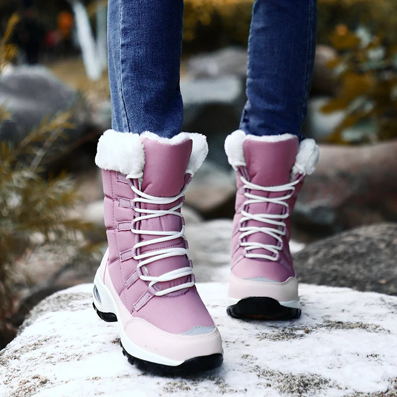NOUVEAU RICHE Damen Neue Winterstiefel Warme Schneestiefel Wasserdichte Rosa