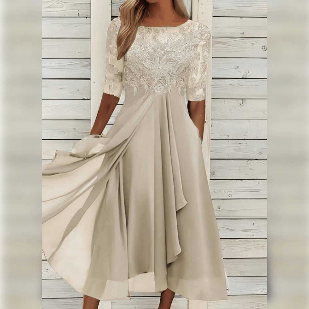 NOUVEAU RICHE Damen Kleid Elegante Bequeme Hochzeit Cocktailparty Beige