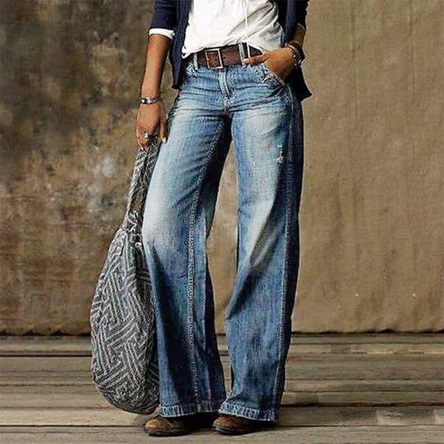 NOUVEAU RICHE Damen Gerade Jeans Mit Geradem Bein Flacher Taille Denim Hellblau