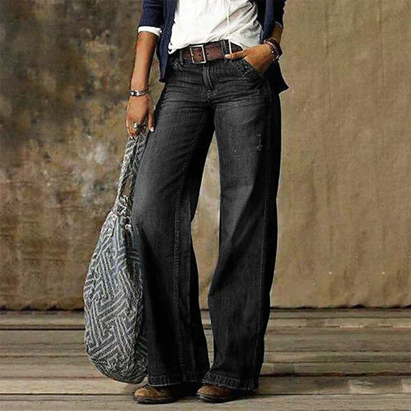 NOUVEAU RICHE Damen Gerade Jeans Mit Geradem Bein Flacher Taille Denim Grau