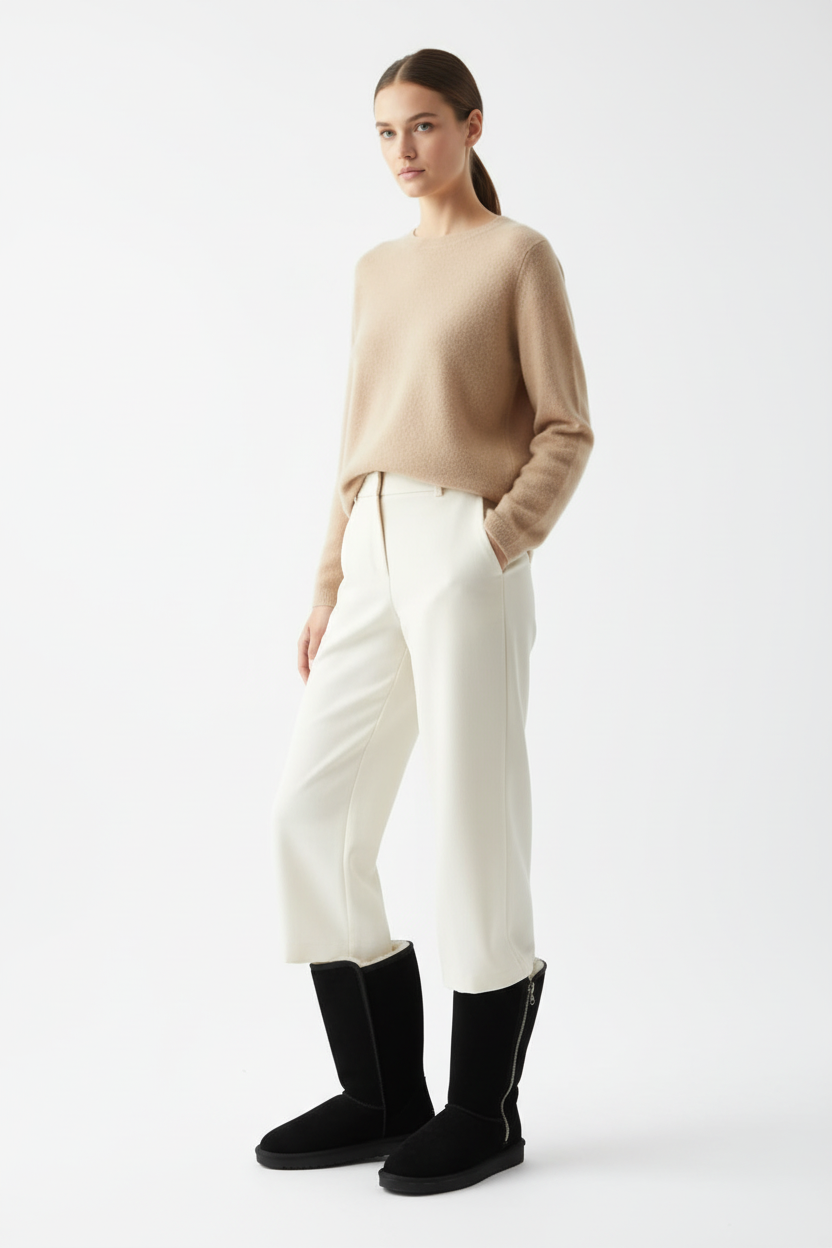 Damen Warme und wasserdichte Wildlederstiefel aus Lammfell mit Reißverschluss