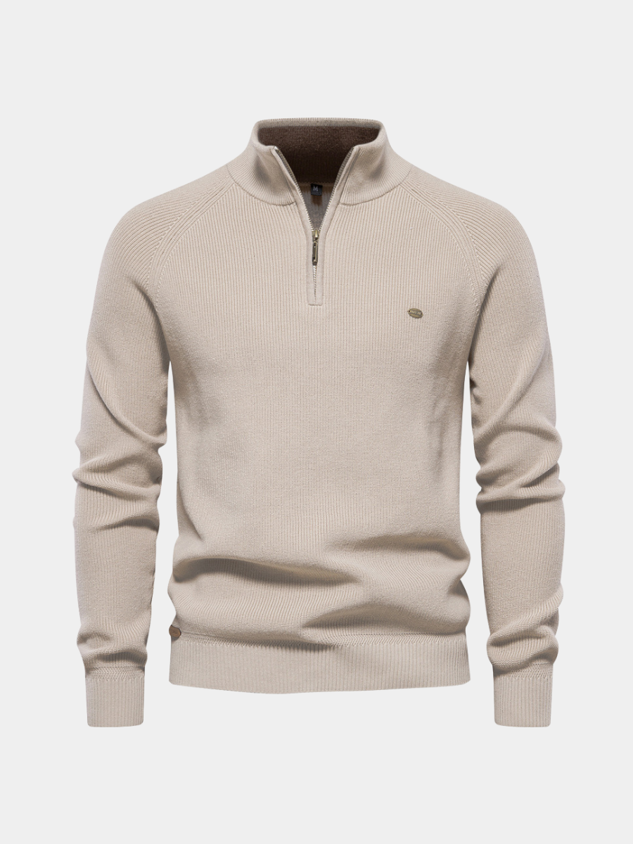 NOUVEAU RICHE Herrenpullover mit Troyer-Kragen – Weiche Oberfläche & Halber Reißverschluss