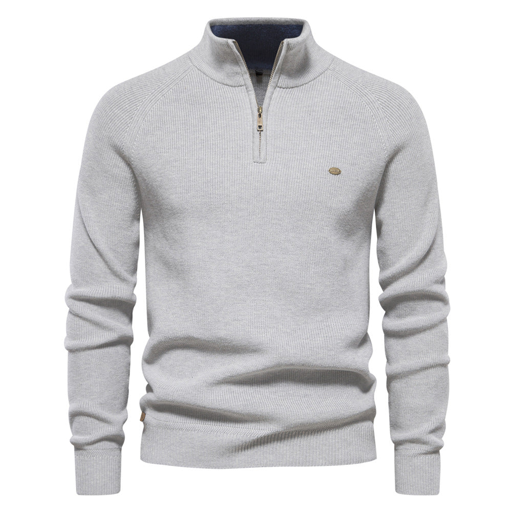 NOUVEAU RICHE Herrenpullover mit Troyer-Kragen – Weiche Oberfläche & Halber Reißverschluss Grau