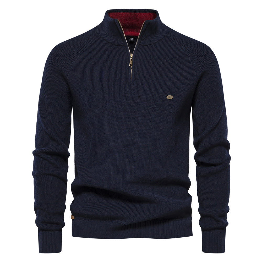 NOUVEAU RICHE Herrenpullover mit Troyer-Kragen – Weiche Oberfläche & Halber Reißverschluss Marineblau