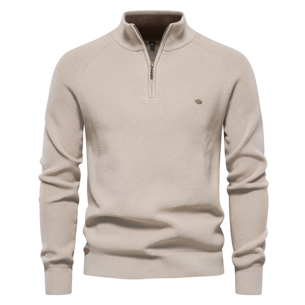 NOUVEAU RICHE Herrenpullover mit Troyer-Kragen – Weiche Oberfläche & Halber Reißverschluss Beige