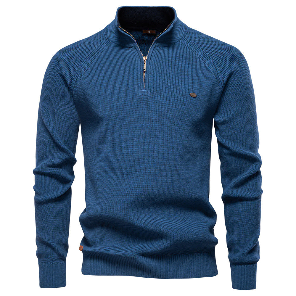 NOUVEAU RICHE Herrenpullover mit Troyer-Kragen – Weiche Oberfläche & Halber Reißverschluss Blau