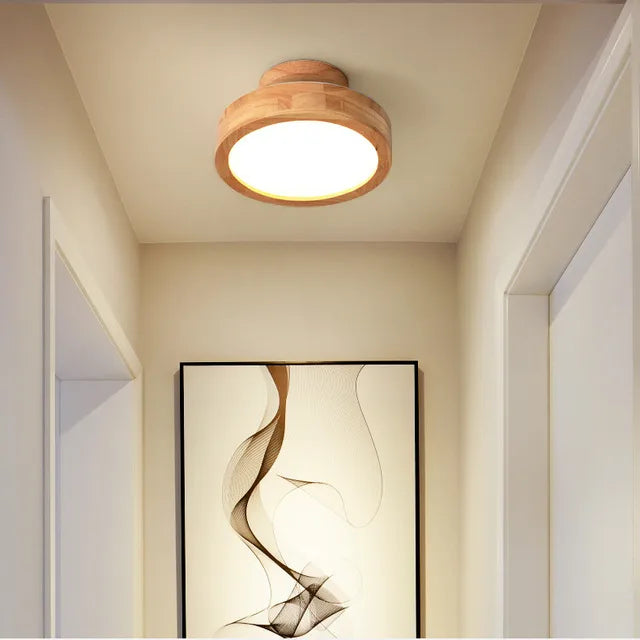 NOUVEAU RICHE Runde skandinavische Holz-Deckenleuchte – LED Deckenlampe aus Massivholz, Warmweiss oder Kaltweiss – NordicLuxe Typ A Durchmesser 20cm