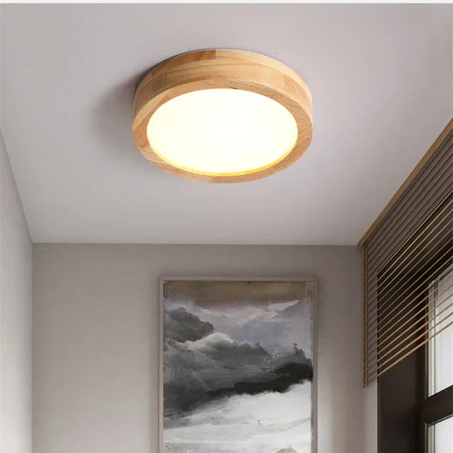NOUVEAU RICHE Runde skandinavische Holz-Deckenleuchte – LED Deckenlampe aus Massivholz, Warmweiss oder Kaltweiss – NordicLuxe Typ B Durchmesser 20cm