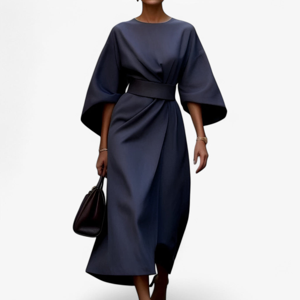 NOUVEAU RICHE Elora | Asymmetrisches Damen-Festkleid – Mutige Fusion aus Anmut & modernem Design für die Stadt Dunkelblau