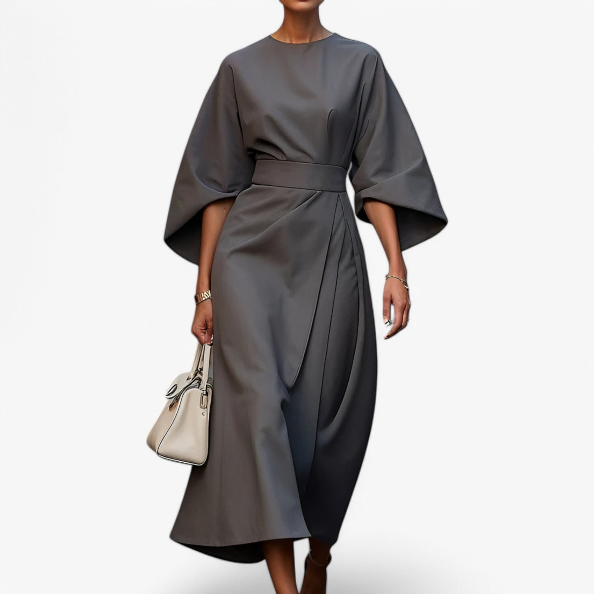 NOUVEAU RICHE Elora | Asymmetrisches Damen-Festkleid – Mutige Fusion aus Anmut & modernem Design für die Stadt Grau