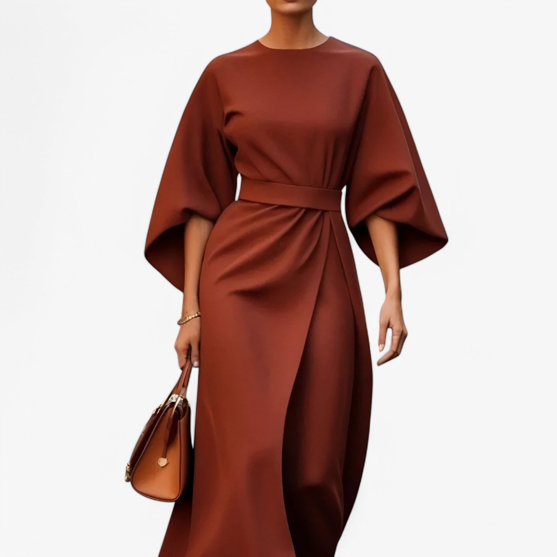 NOUVEAU RICHE Elora | Asymmetrisches Damen-Festkleid – Mutige Fusion aus Anmut & modernem Design für die Stadt Rostbraun