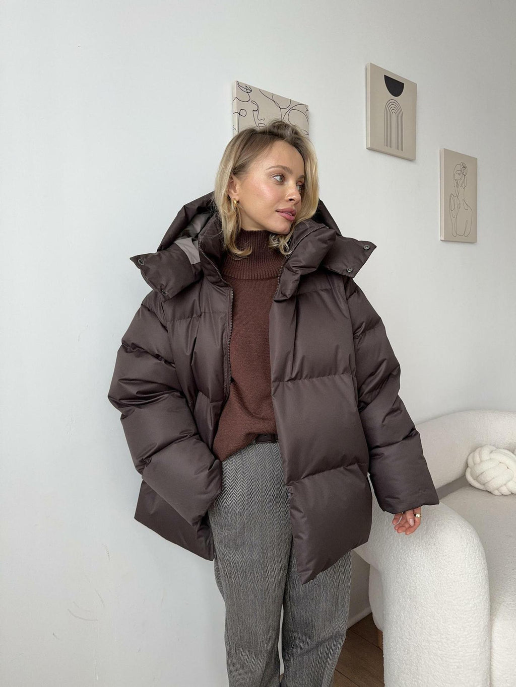 NOUVEAU RICHE Stylische Pufferjacke für Damen mit Kapuze – Warm und Trendy für den Winter Braun