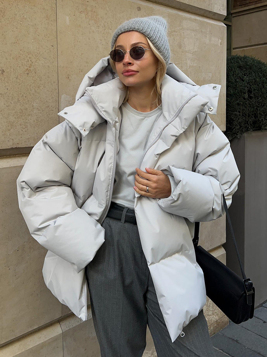 NOUVEAU RICHE Stylische Pufferjacke für Damen mit Kapuze – Warm und Trendy für den Winter Hellgrau