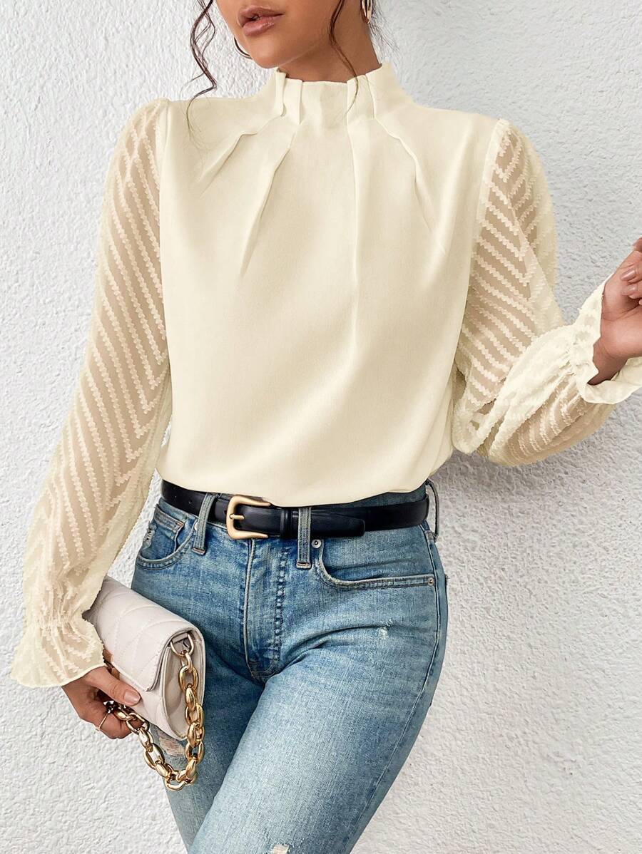 NOUVEAU RICHE Gemustertes Oberteil für Damen im Trend – Stylisches Damenoberteil mit einzigartigem Design für jede Gelegenheit Beige
