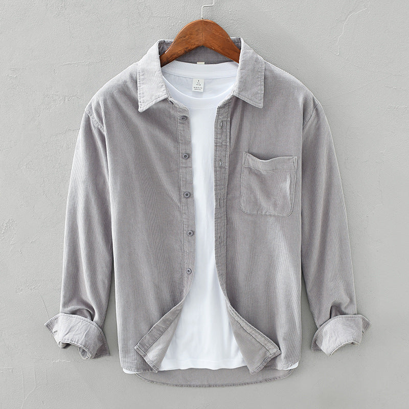 NOUVEAU RICHE Cordhemd Herren Retro Im Eleganten Stil Für Jeden Anlass Hellgrau