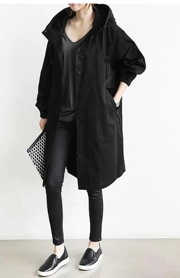 NOUVEAU RICHE Damen Regenjacke Mit Knopfverschluss Wind und Nässe Stil Schwarz