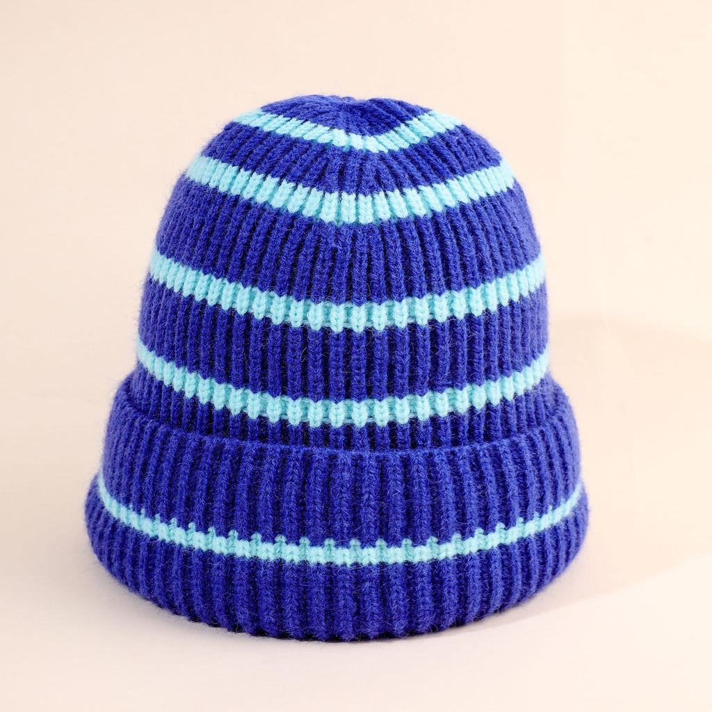 NOUVEAU RICHE Dôre | Damen Beanie-Mütze gestreift mit weichem Innenfutter Blau L