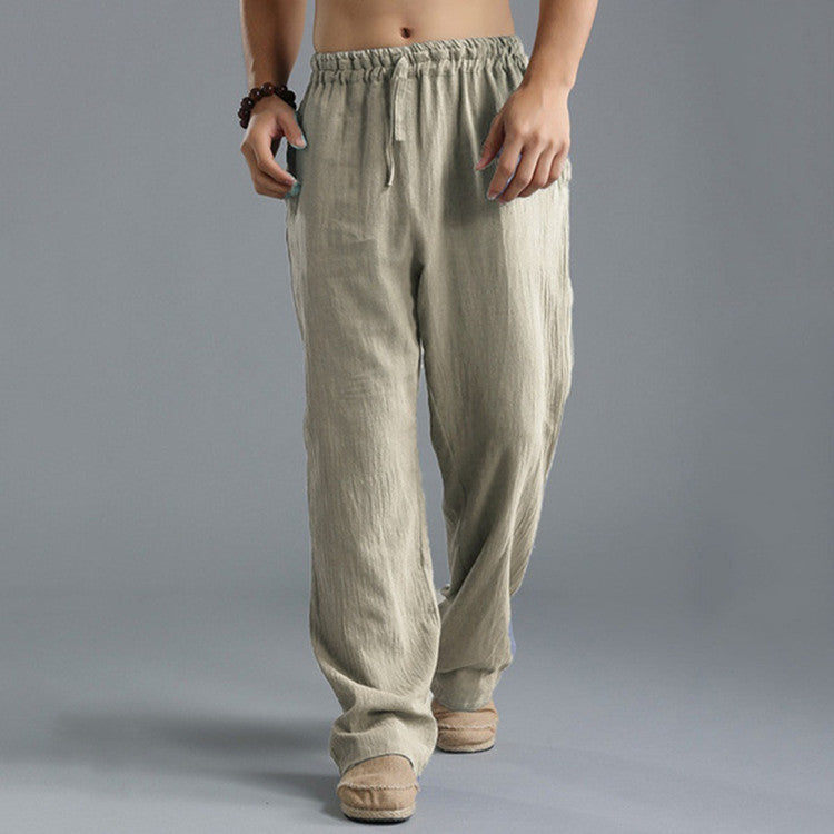 NOUVEAU RICHE Leinenhose Herren Elastischer Bund Lockere Atmungsaktiv Khaki