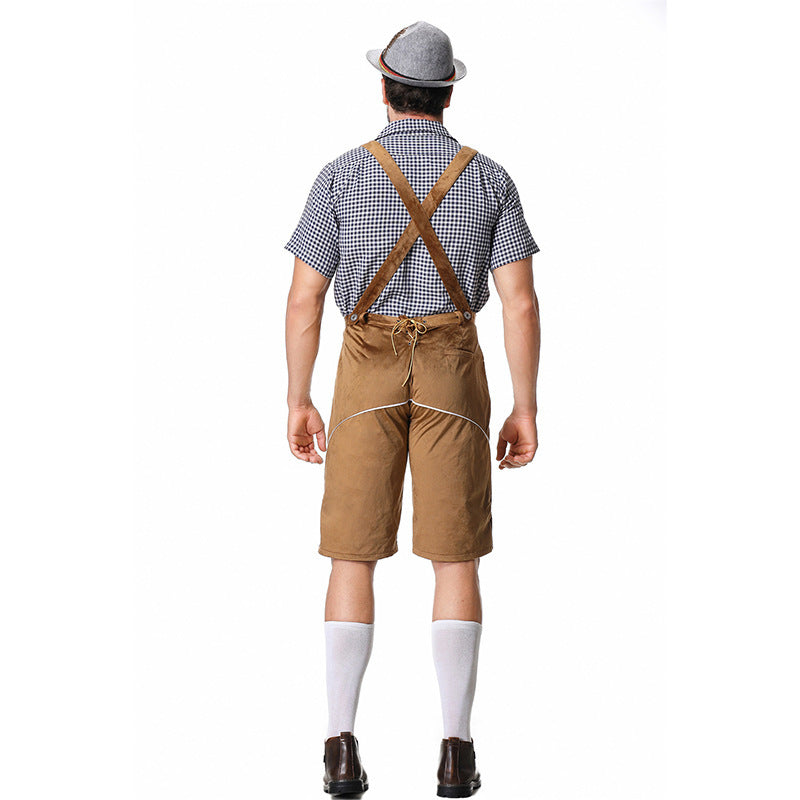 Bayerisches Kostümset für Herren – Trachten Set mit Lederhose, Kariertem Hemd & Hut, Oktoberfest Outfit, M–2XL