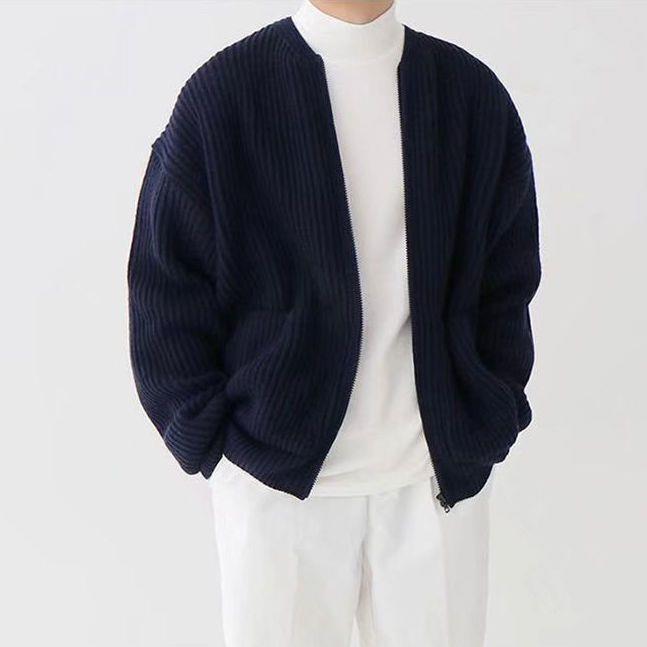 NOUVEAU RICHE Herren Strickjacke Gestrickte Textur Und Wärme Für Winter Dunkelblau