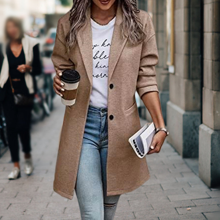 NOUVEAU RICHE Mantel Damen Warm Moderner Stil Ideal Für Alltagslook Khaki