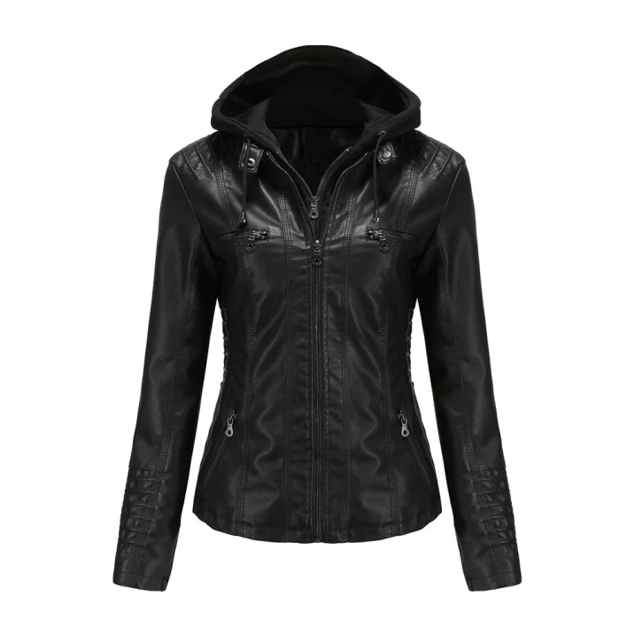 NOUVEAU RICHE Damen Winterjacke Mit Kapuze Reißverschluss Warm Gefüttert Schwarz